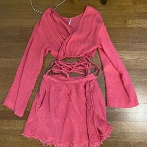flowy, pink, free people skirt set, M
